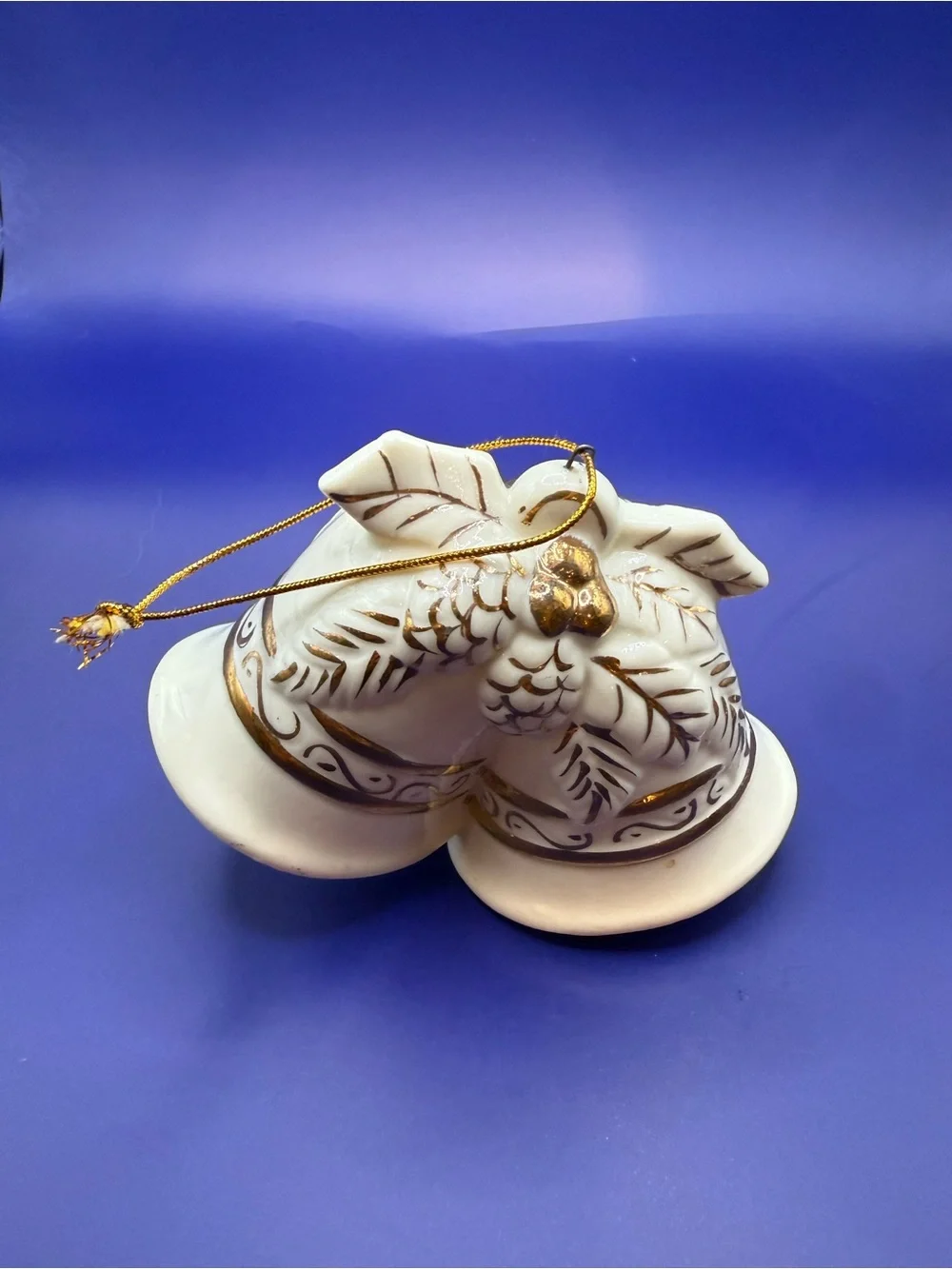 Vintage Ceramic Christmas Bell Ornament 24 Kt Gold Accents MCM